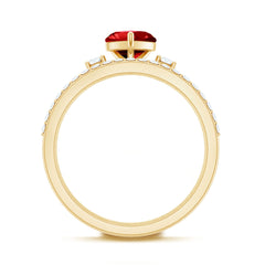 Heart Shape Created Ruby Ring Set with Diamond Enhancer