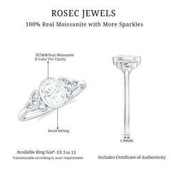 Oval Moissanite Solitaire Celtic Knot Ring in Bezel Setting