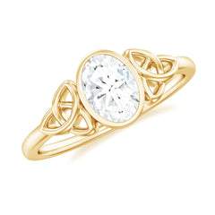Oval Moissanite Solitaire Celtic Knot Ring in Bezel Setting