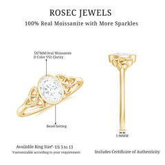 Oval Moissanite Solitaire Celtic Knot Ring in Bezel Setting