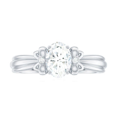 Oval Cut Moissanite Solitaire Engagement Ring with Bow Design