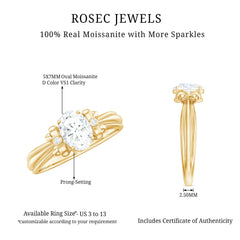 Oval Cut Moissanite Solitaire Engagement Ring with Bow Design