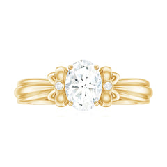 Oval Cut Moissanite Solitaire Engagement Ring with Bow Design