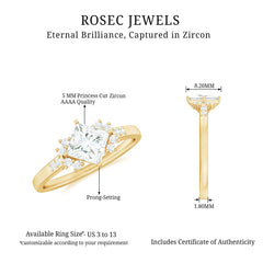 Simple Princess Cut Zircon Solitaire Promise Ring in Gold