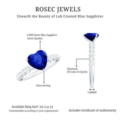 Certified 1 Carat Lab Created Blue Sapphire Heart Engagement Ring with Diamond