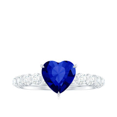 Certified 1 Carat Lab Created Blue Sapphire Heart Engagement Ring with Diamond