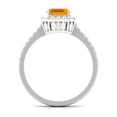 Emerald Cut Fire Opal Simple Engagement Ring with Diamond Halo