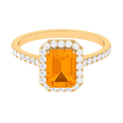 Emerald Cut Fire Opal Simple Engagement Ring with Diamond Halo