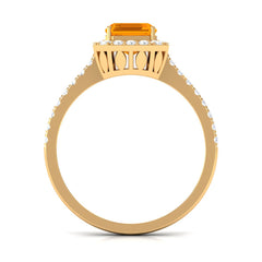 Emerald Cut Fire Opal Simple Engagement Ring with Diamond Halo
