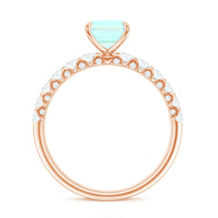 Genuine Ethiopian Opal Emerald Cut Engagement Ring with Diamond Side Stones