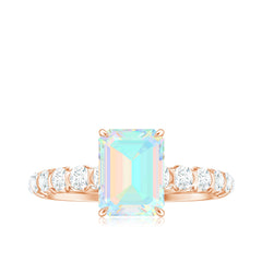 Genuine Ethiopian Opal Emerald Cut Engagement Ring with Diamond Side Stones