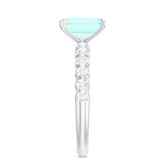 Genuine Ethiopian Opal Emerald Cut Engagement Ring with Diamond Side Stones