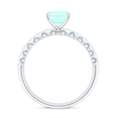 Genuine Ethiopian Opal Emerald Cut Engagement Ring with Diamond Side Stones