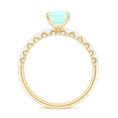 Genuine Ethiopian Opal Emerald Cut Engagement Ring with Diamond Side Stones