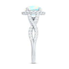 Real 8mm Ethiopian Opal Halo Engagement Ring with Crossover Shank