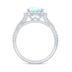 Real 8mm Ethiopian Opal Halo Engagement Ring with Crossover Shank