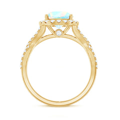 Real 8mm Ethiopian Opal Halo Engagement Ring with Crossover Shank