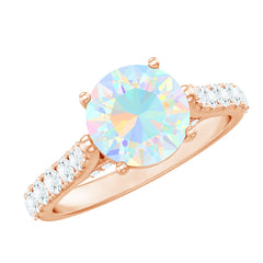 Natural 8mm Ethiopian Opal Diamond Engagement Ring with Side Stones
