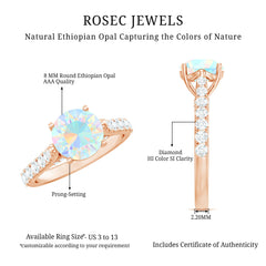 Natural 8mm Ethiopian Opal Diamond Engagement Ring with Side Stones