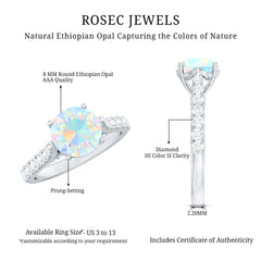 Natural 8mm Ethiopian Opal Diamond Engagement Ring with Side Stones