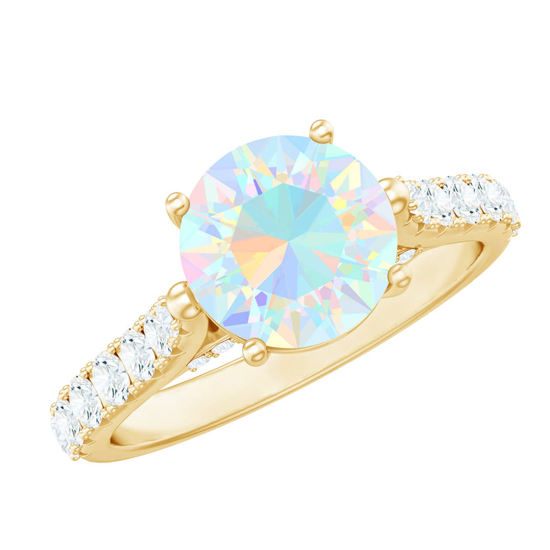 Natural 8mm Ethiopian Opal Diamond Engagement Ring with Side Stones
