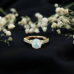 Natural 8mm Ethiopian Opal Diamond Engagement Ring with Side Stones