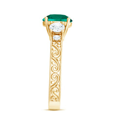 Antique Style Lab Grown Emerald Three Stone Engagement Ring with Moissanite
