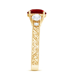 Lab Made Ruby and Moissanite 3 Stone Engagement Ring With Certificate