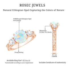 Certified Real Ethiopian Opal 3 Stone Engagement Ring With Certificate