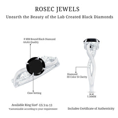 Created Black Diamond and Diamond Engagement Ring with Crossover Shank