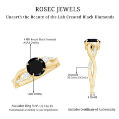 Created Black Diamond and Diamond Engagement Ring with Crossover Shank