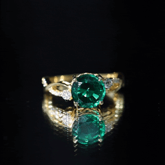 2 Carat Lab Grown Emerald and Diamond Engagement Ring with Crossover Shank