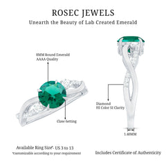 2 Carat Lab Grown Emerald and Diamond Engagement Ring with Crossover Shank