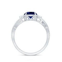 Certified 2.7 Carat Lab Grown Blue Sapphire Engagement Ring with Diamond Crossover Shank