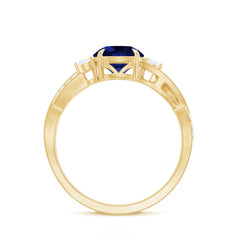 Certified 2.7 Carat Lab Grown Blue Sapphire Engagement Ring with Diamond Crossover Shank