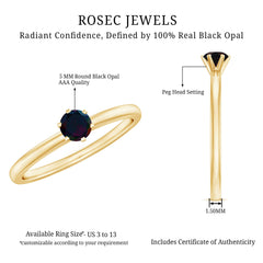 5MM Round Black Opal Solitaire Promise Ring