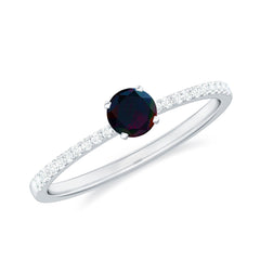 1/2 CT Round Black Opal Solitaire Engagement Ring with Diamond