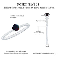 1/2 CT Round Black Opal Solitaire Engagement Ring with Diamond