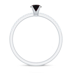 1/2 CT Round Black Opal Solitaire Engagement Ring with Diamond