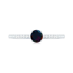1/2 CT Round Black Opal Solitaire Engagement Ring with Diamond