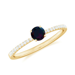 1/2 CT Round Black Opal Solitaire Engagement Ring with Diamond