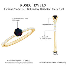 1/2 CT Round Black Opal Solitaire Engagement Ring with Diamond