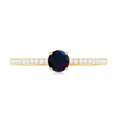 1/2 CT Round Black Opal Solitaire Engagement Ring with Diamond