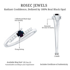Minimal Round Black Opal and Diamond Bypass Promise Ring