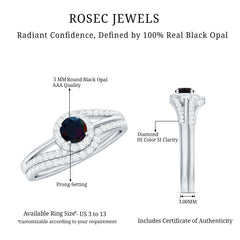 0.75 CT Classic Black Opal Engagement Ring with Diamond Enhancer
