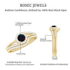 0.75 CT Classic Black Opal Engagement Ring with Diamond Enhancer
