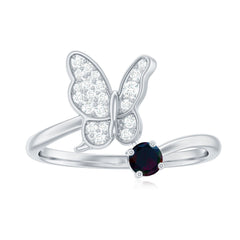 Natural Black Opal and Diamond Butterfly Ring