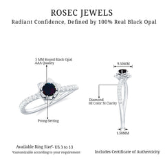 Real Black Opal and Diamond Flower Engagement Ring