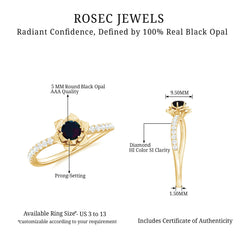 Real Black Opal and Diamond Flower Engagement Ring