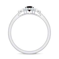 Claw Set Round Black Opal and Diamond Promise Ring
